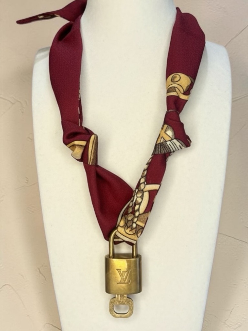 Louis Vuitton Gold Padlock and Key Authentic #314 with Unbranded Necklace